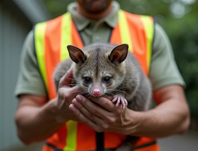 Animal handler safely recovering a deceased possum in Kalorama